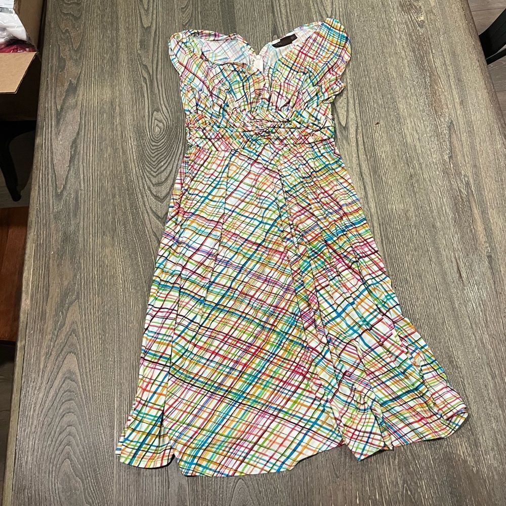 Chadwick’s A-Line Dress Plaid V-Neck Sleeveless Empire Waist Multicolor Size 6